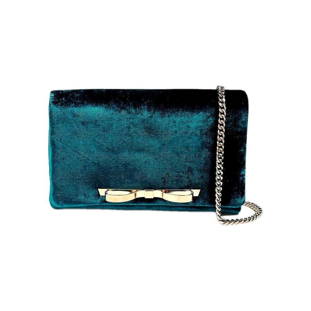 RED VALENTINO Velour Crossbody Bag Bow Chain Strap Magnetic Flap
